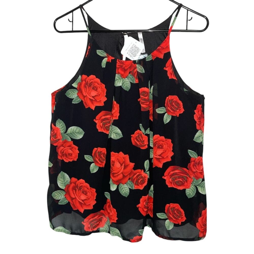 DNA Couture Black Rose Halter Tank Top size Large